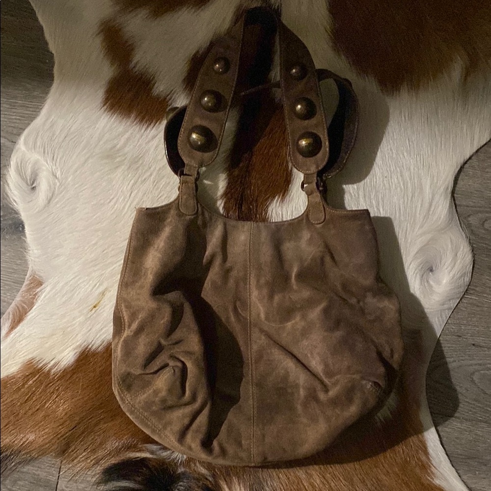 Vintage Brown Hobo Bag with Decorative Studs